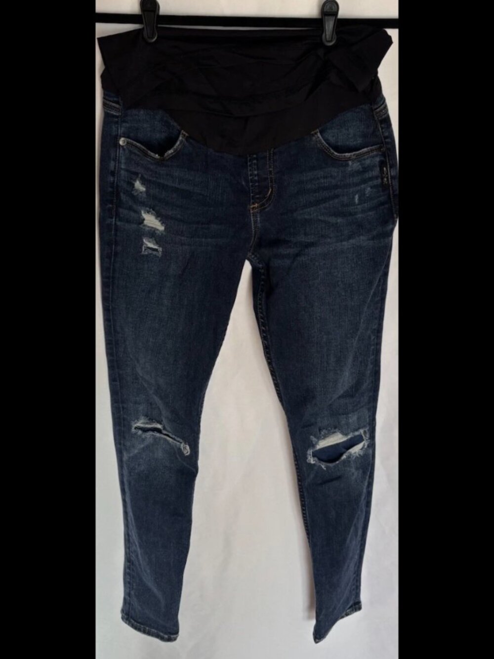 Silver Jeans Co Suki Skinny Maternity Jeans W28 L29 Dark Wash Distressed